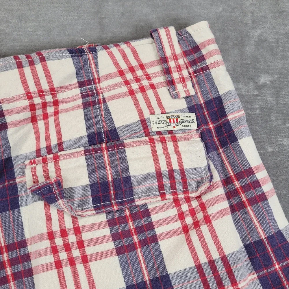 Polo Jeans Co Ralph Lauren Y2K Mens 36 Plaid Cargo Shorts Red Blue White Cotton‎